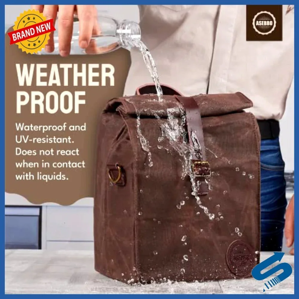 Insulated Lunch Tote Leakproof Waxed Canvas Cooler Bag with Shoulder Strap